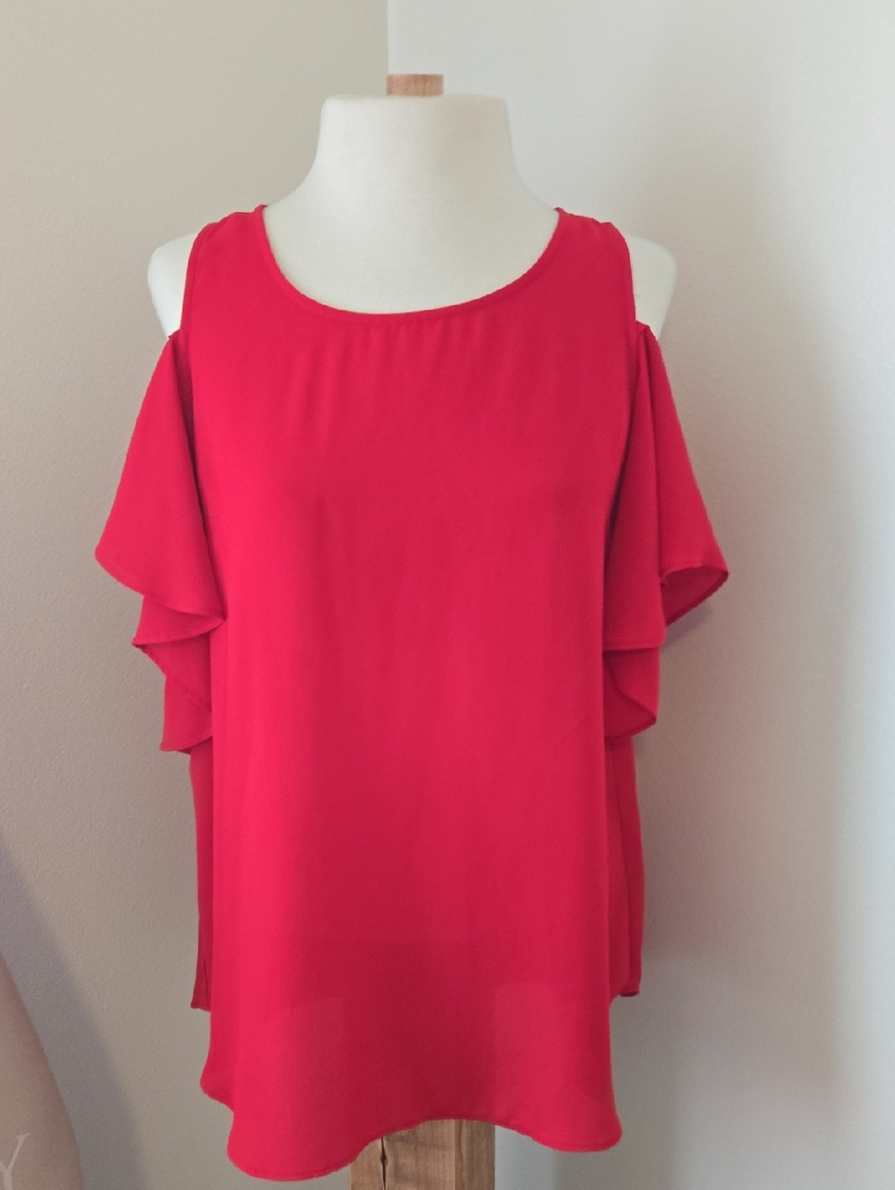 Women's Red Cold-Shoulder Ruffle Blouse